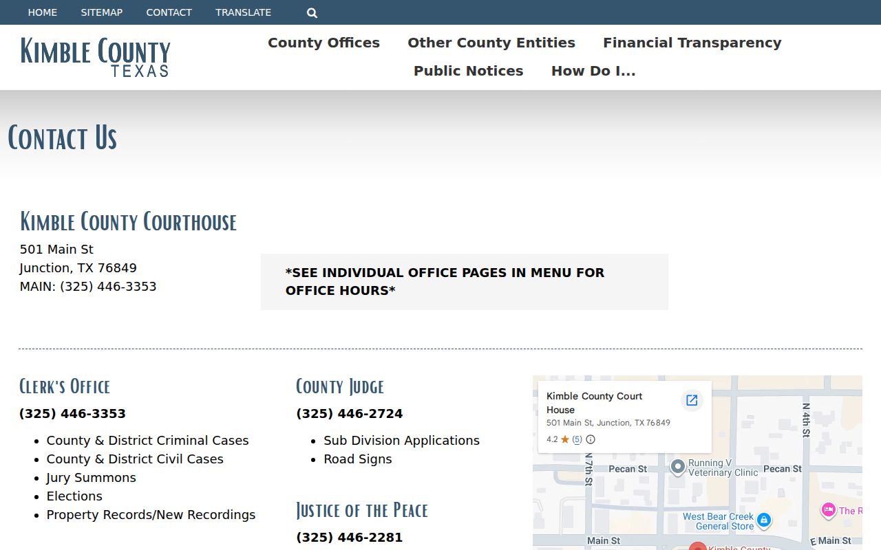 Kimble County criminal case contact directory