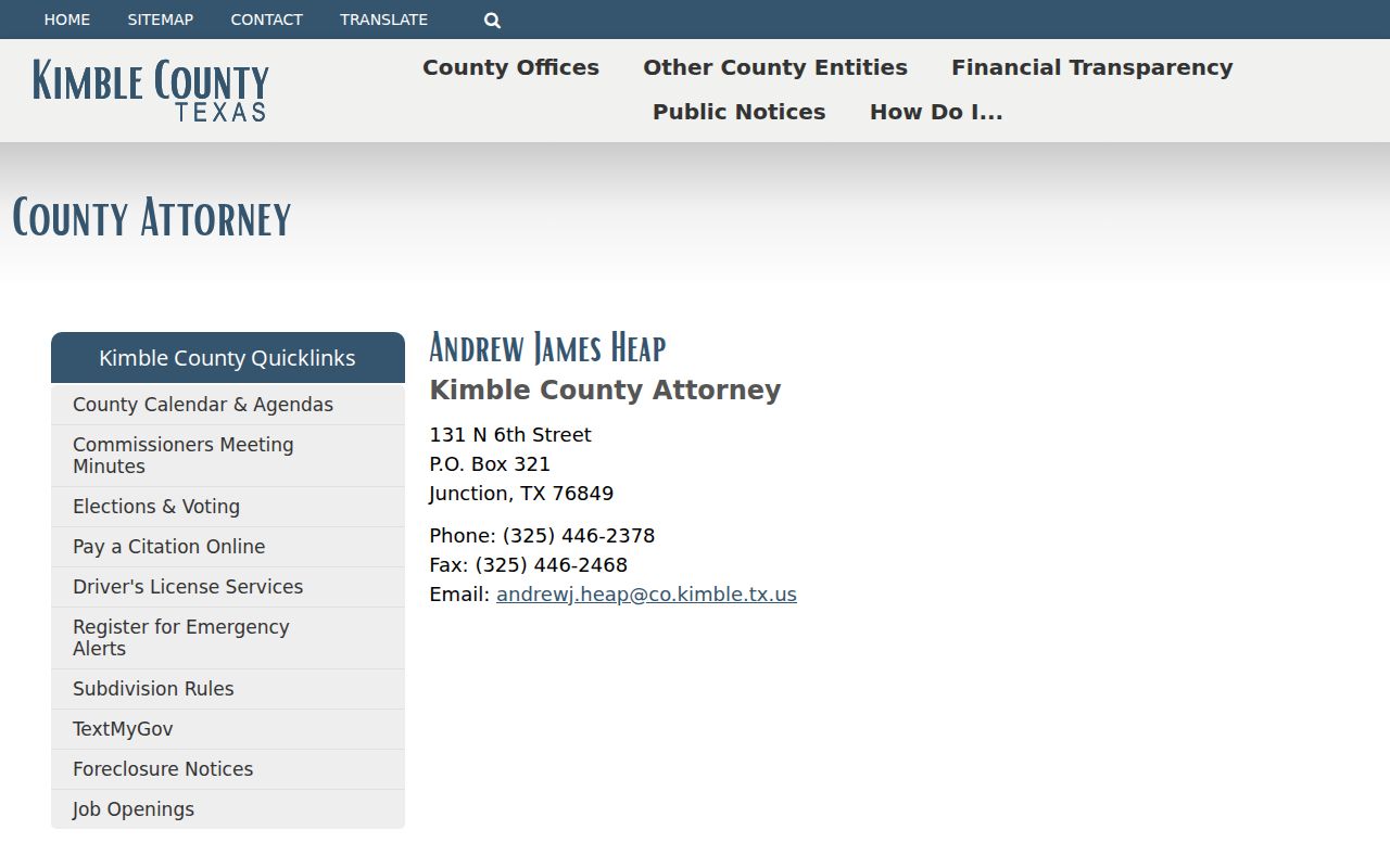Kimble County criminal court case information on the County Attorney page