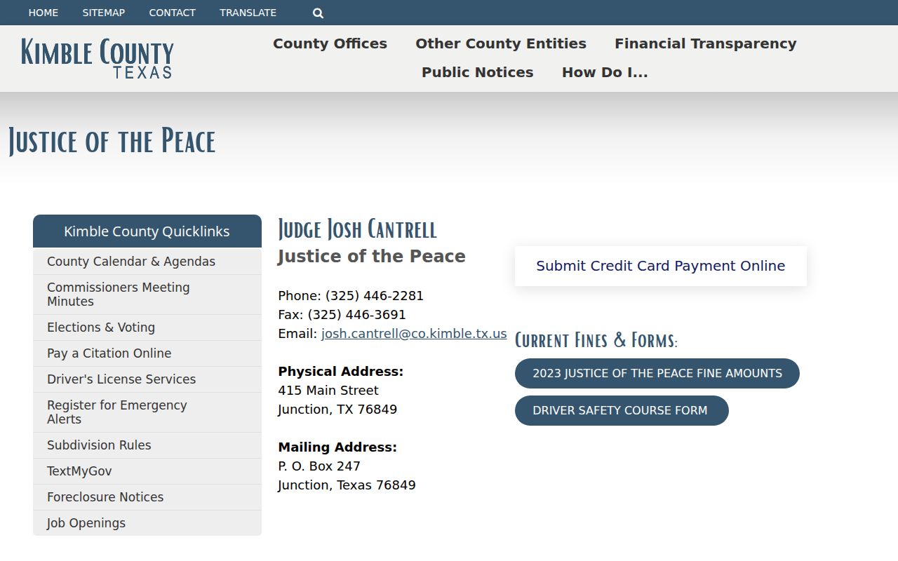 Kimble County Justice Court criminal case contact information