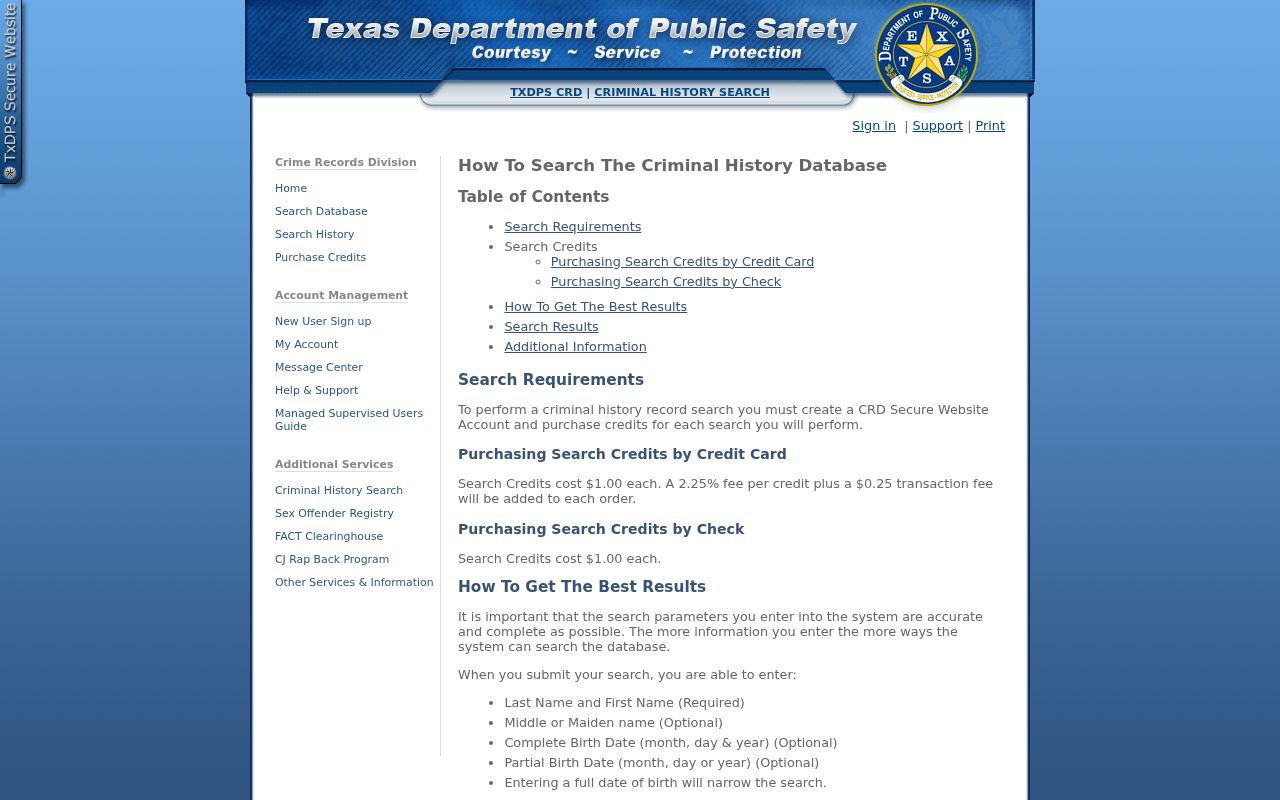 Texas DPS guidance for Kimble County arrest history searches