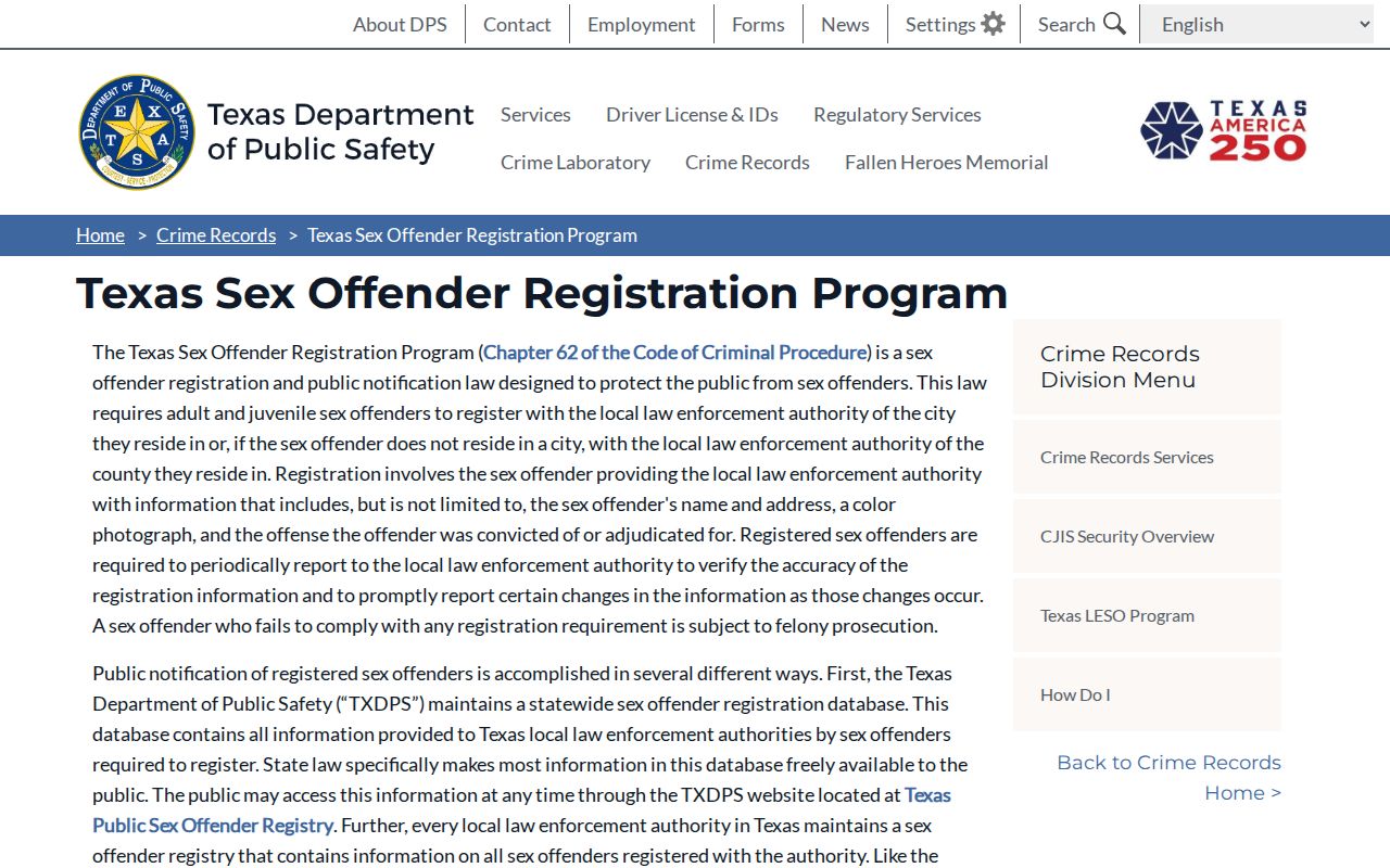 Kimble County sex offender registry program information from Texas DPS
