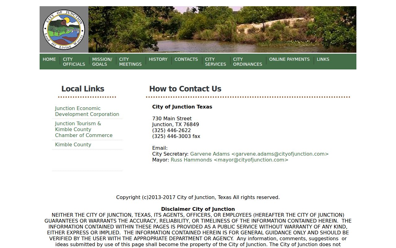 Junction criminal records contact route through the official city contacts page